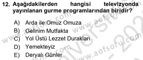 Gastronomi Ve Medya Dersi 2021 - 2022 Yılı (Vize) Ara Sınav Soruları 12. Soru