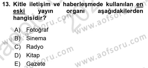 Gastronomi Ve Medya Dersi 2021 - 2022 Yılı (Vize) Ara Sınav Soruları 13. Soru