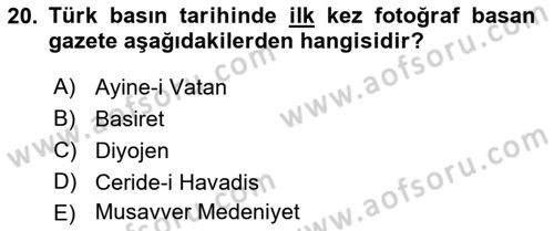 Gastronomi Ve Medya Dersi 2021 - 2022 Yılı (Vize) Ara Sınav Soruları 20. Soru