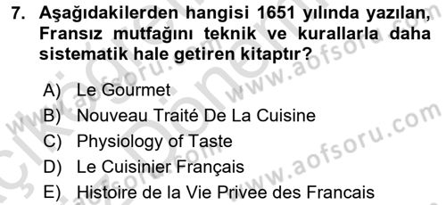 Gastronomi Ve Medya Dersi 2021 - 2022 Yılı (Vize) Ara Sınav Soruları 7. Soru
