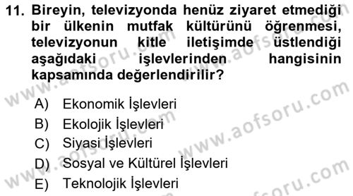Gastronomi Ve Medya Dersi 2022 - 2023 Yılı (Vize) Ara Sınav Soruları 11. Soru