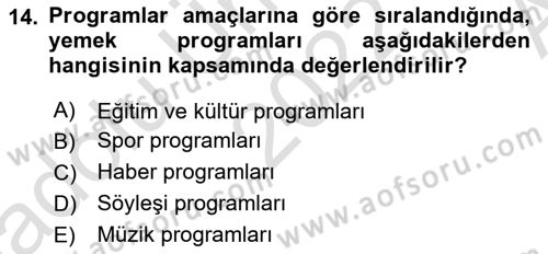 Gastronomi Ve Medya Dersi 2022 - 2023 Yılı (Vize) Ara Sınav Soruları 14. Soru