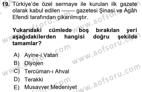 Gastronomi Ve Medya Dersi 2022 - 2023 Yılı (Vize) Ara Sınav Soruları 19. Soru