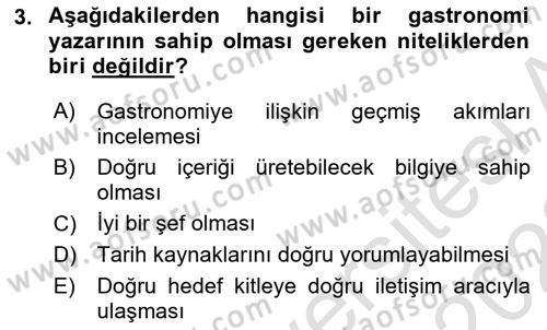 Gastronomi Ve Medya Dersi 2022 - 2023 Yılı (Vize) Ara Sınav Soruları 3. Soru