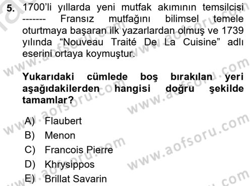 Gastronomi Ve Medya Dersi 2022 - 2023 Yılı (Vize) Ara Sınav Soruları 5. Soru