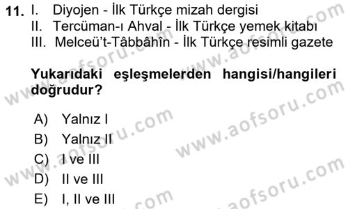 Gastronomi Ve Medya Dersi Ara Sınavı Deneme Sınav Soruları 11. Soru