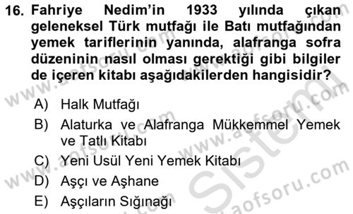Gastronomi Ve Medya Dersi 2023 - 2024 Yılı (Vize) Ara Sınav Soruları 16. Soru