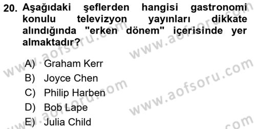 Gastronomi Ve Medya Dersi 2023 - 2024 Yılı (Vize) Ara Sınav Soruları 20. Soru