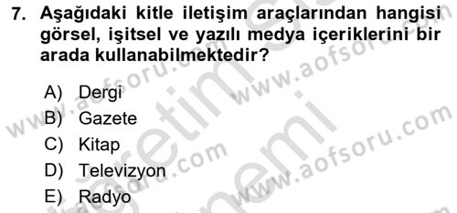 Gastronomi Ve Medya Dersi 2023 - 2024 Yılı (Vize) Ara Sınav Soruları 7. Soru