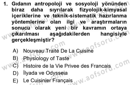 Gastronomi Ve Medya Dersi 2025 - 2026 Yılı (Vize) Ara Sınav Soruları 1. Soru