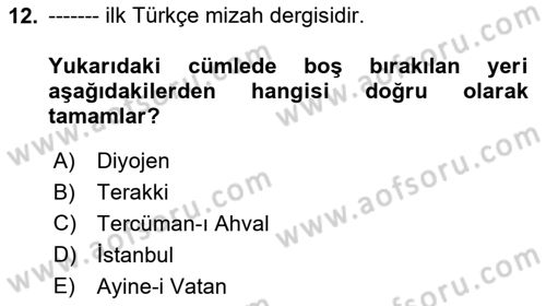 Gastronomi Ve Medya Dersi 2025 - 2026 Yılı (Vize) Ara Sınav Soruları 12. Soru
