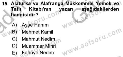 Gastronomi Ve Medya Dersi 2025 - 2026 Yılı (Vize) Ara Sınav Soruları 15. Soru
