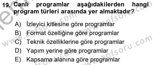 Gastronomi Ve Medya Dersi 2025 - 2026 Yılı (Vize) Ara Sınav Soruları 19. Soru
