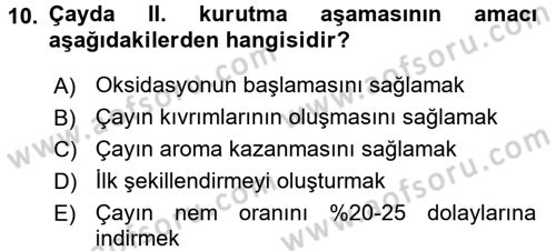İçecek Bilgisi Dersi 2016 - 2017 Yılı 3 Ders Sınav Soruları 10. Soru