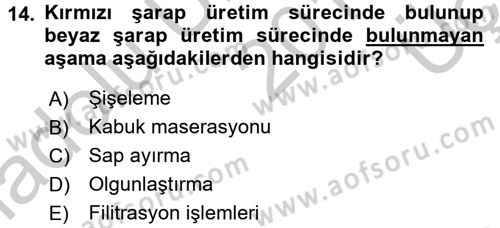 İçecek Bilgisi Dersi 2016 - 2017 Yılı 3 Ders Sınav Soruları 14. Soru
