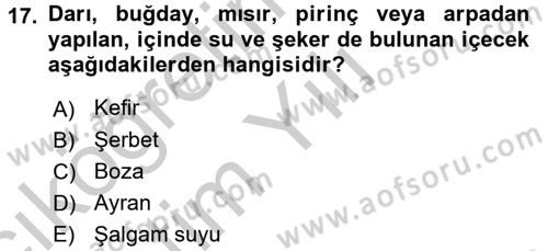İçecek Bilgisi Dersi 2016 - 2017 Yılı 3 Ders Sınav Soruları 17. Soru