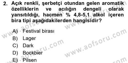 İçecek Bilgisi Dersi 2016 - 2017 Yılı 3 Ders Sınav Soruları 2. Soru
