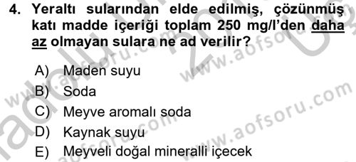 İçecek Bilgisi Dersi 2016 - 2017 Yılı 3 Ders Sınav Soruları 4. Soru