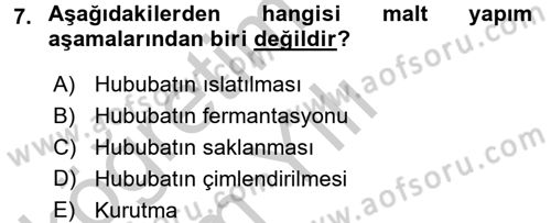 İçecek Bilgisi Dersi 2016 - 2017 Yılı 3 Ders Sınav Soruları 7. Soru