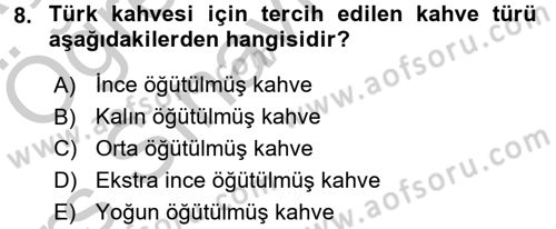 İçecek Bilgisi Dersi 2016 - 2017 Yılı 3 Ders Sınav Soruları 8. Soru