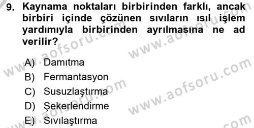 İçecek Bilgisi Dersi 2016 - 2017 Yılı 3 Ders Sınav Soruları 9. Soru