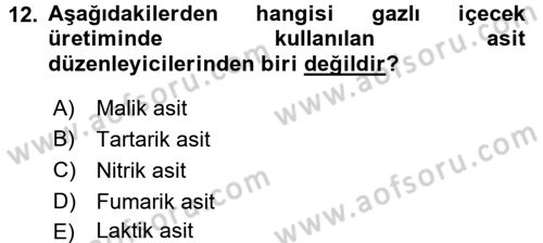 İçecek Bilgisi Dersi 2016 - 2017 Yılı (Vize) Ara Sınav Soruları 12. Soru