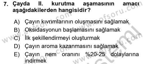 İçecek Bilgisi Dersi 2016 - 2017 Yılı (Vize) Ara Sınav Soruları 7. Soru