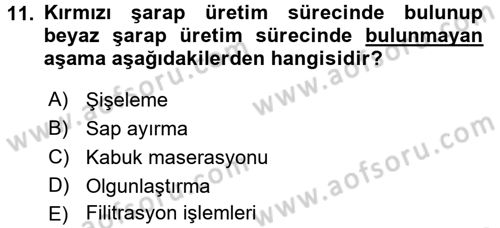 İçecek Bilgisi Dersi 2016 - 2017 Yılı (Final) Dönem Sonu Sınav Soruları 11. Soru