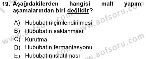 İçecek Bilgisi Dersi 2016 - 2017 Yılı (Final) Dönem Sonu Sınav Soruları 19. Soru