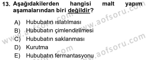 İçecek Bilgisi Dersi 2017 - 2018 Yılı 3 Ders Sınav Soruları 13. Soru