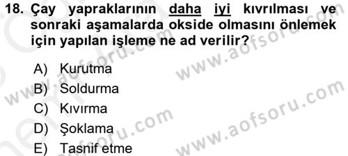 İçecek Bilgisi Dersi Ara Sınavı Deneme Sınav Soruları 18. Soru