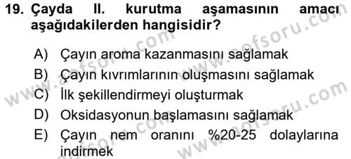 İçecek Bilgisi Dersi Ara Sınavı Deneme Sınav Soruları 19. Soru