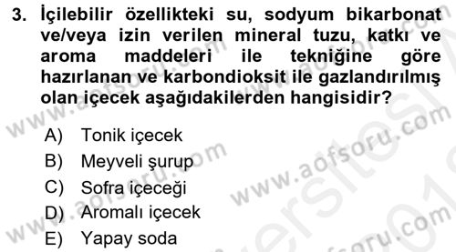 İçecek Bilgisi Dersi Ara Sınavı Deneme Sınav Soruları 3. Soru