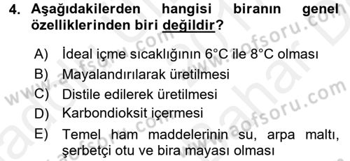 İçecek Bilgisi Dersi Ara Sınavı Deneme Sınav Soruları 4. Soru
