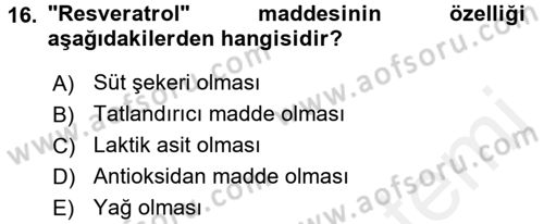 İçecek Bilgisi Dersi 2017 - 2018 Yılı (Final) Dönem Sonu Sınav Soruları 16. Soru