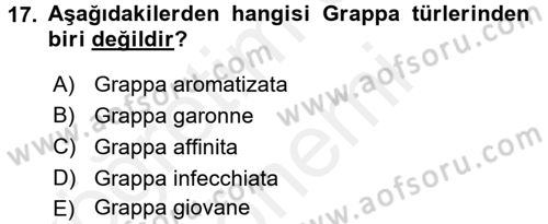 İçecek Bilgisi Dersi 2017 - 2018 Yılı (Final) Dönem Sonu Sınav Soruları 17. Soru