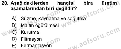 İçecek Bilgisi Dersi 2017 - 2018 Yılı (Final) Dönem Sonu Sınav Soruları 20. Soru