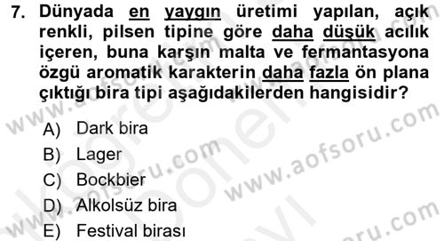 İçecek Bilgisi Dersi 2017 - 2018 Yılı (Final) Dönem Sonu Sınav Soruları 7. Soru