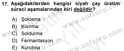 İçecek Bilgisi Dersi 2018 - 2019 Yılı (Vize) Ara Sınav Soruları 17. Soru