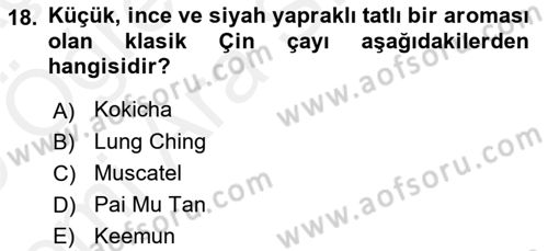 İçecek Bilgisi Dersi 2018 - 2019 Yılı (Vize) Ara Sınav Soruları 18. Soru