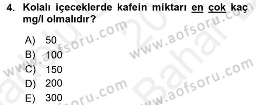 İçecek Bilgisi Dersi 2018 - 2019 Yılı (Vize) Ara Sınav Soruları 4. Soru