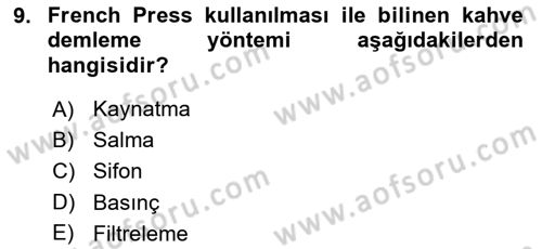 İçecek Bilgisi Dersi 2018 - 2019 Yılı (Vize) Ara Sınav Soruları 9. Soru