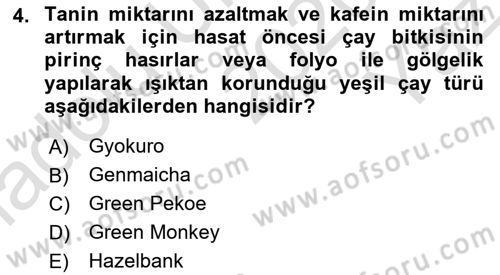 İçecek Bilgisi Dersi 2020 - 2021 Yılı Yaz Okulu Sınav Soruları 4. Soru