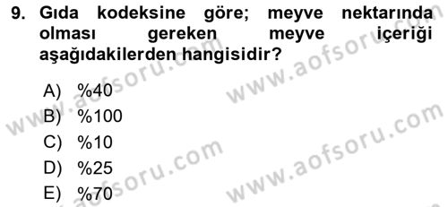 İçecek Bilgisi Dersi 2020 - 2021 Yılı Yaz Okulu Sınav Soruları 9. Soru