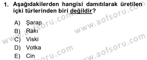 İçecek Bilgisi Dersi 2021 - 2022 Yılı (Vize) Ara Sınav Soruları 1. Soru