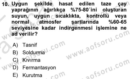 İçecek Bilgisi Dersi 2021 - 2022 Yılı (Vize) Ara Sınav Soruları 10. Soru