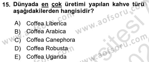 İçecek Bilgisi Dersi 2021 - 2022 Yılı (Vize) Ara Sınav Soruları 15. Soru