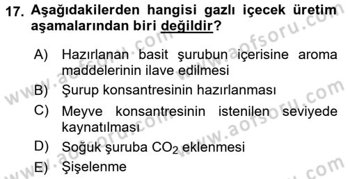 İçecek Bilgisi Dersi 2021 - 2022 Yılı (Vize) Ara Sınav Soruları 17. Soru