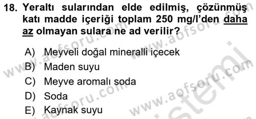 İçecek Bilgisi Dersi 2021 - 2022 Yılı (Vize) Ara Sınav Soruları 18. Soru