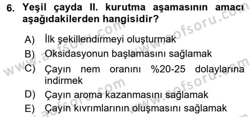 İçecek Bilgisi Dersi 2021 - 2022 Yılı (Vize) Ara Sınav Soruları 6. Soru